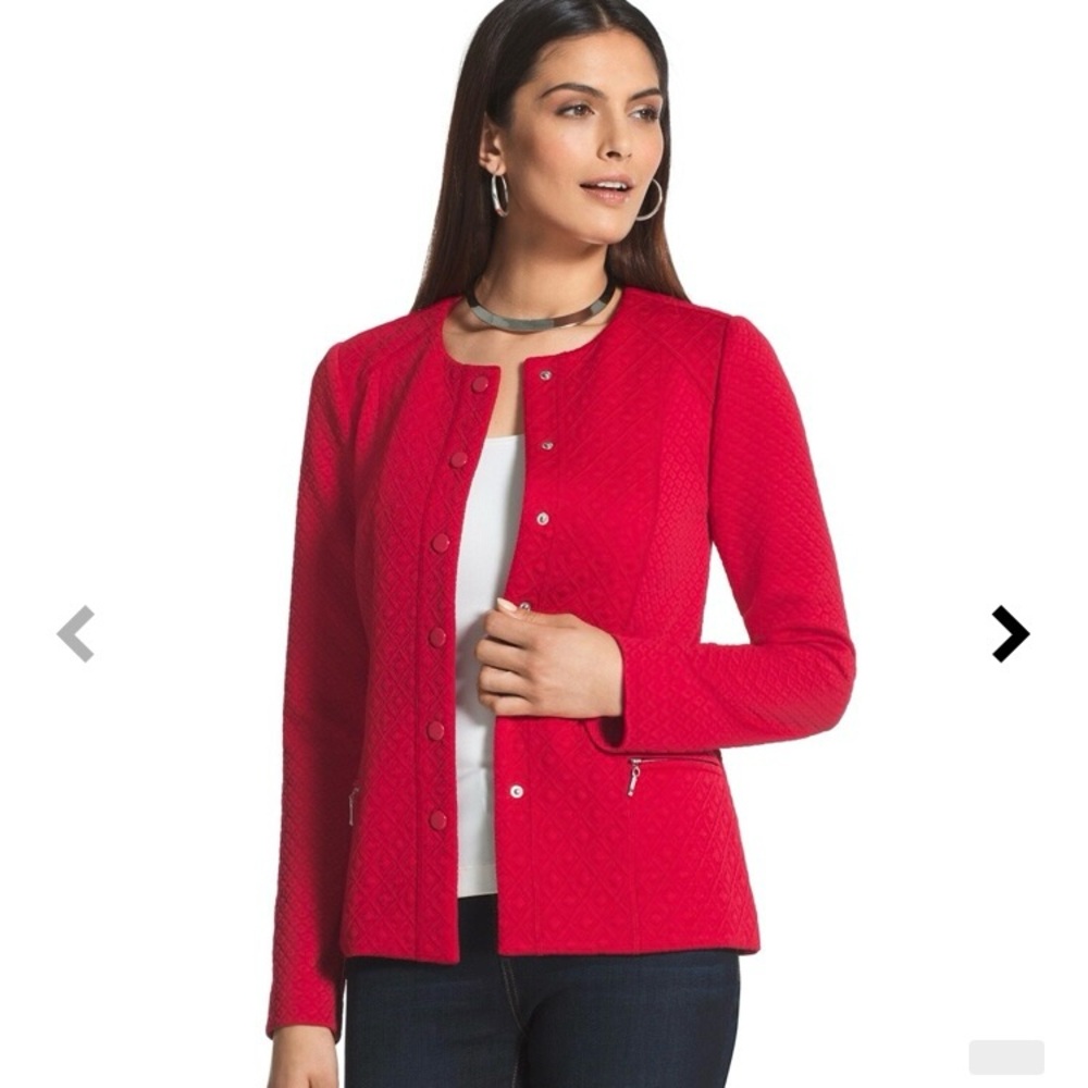 Chico’s NWT Red Quilted Jacket Snap Close NEW 1 = US 8